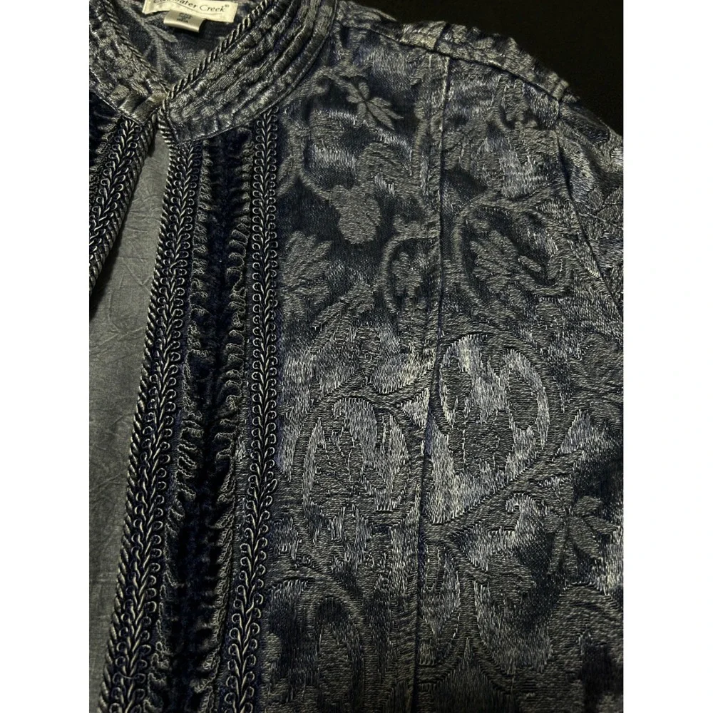 Coldwater Creek Blue Floral Embroidered Open Front Jacket Petite XL PXL - IW
